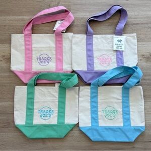 Trader Joe’s Canvas Tote Bag Set - Pink, Purple, Green, Blue